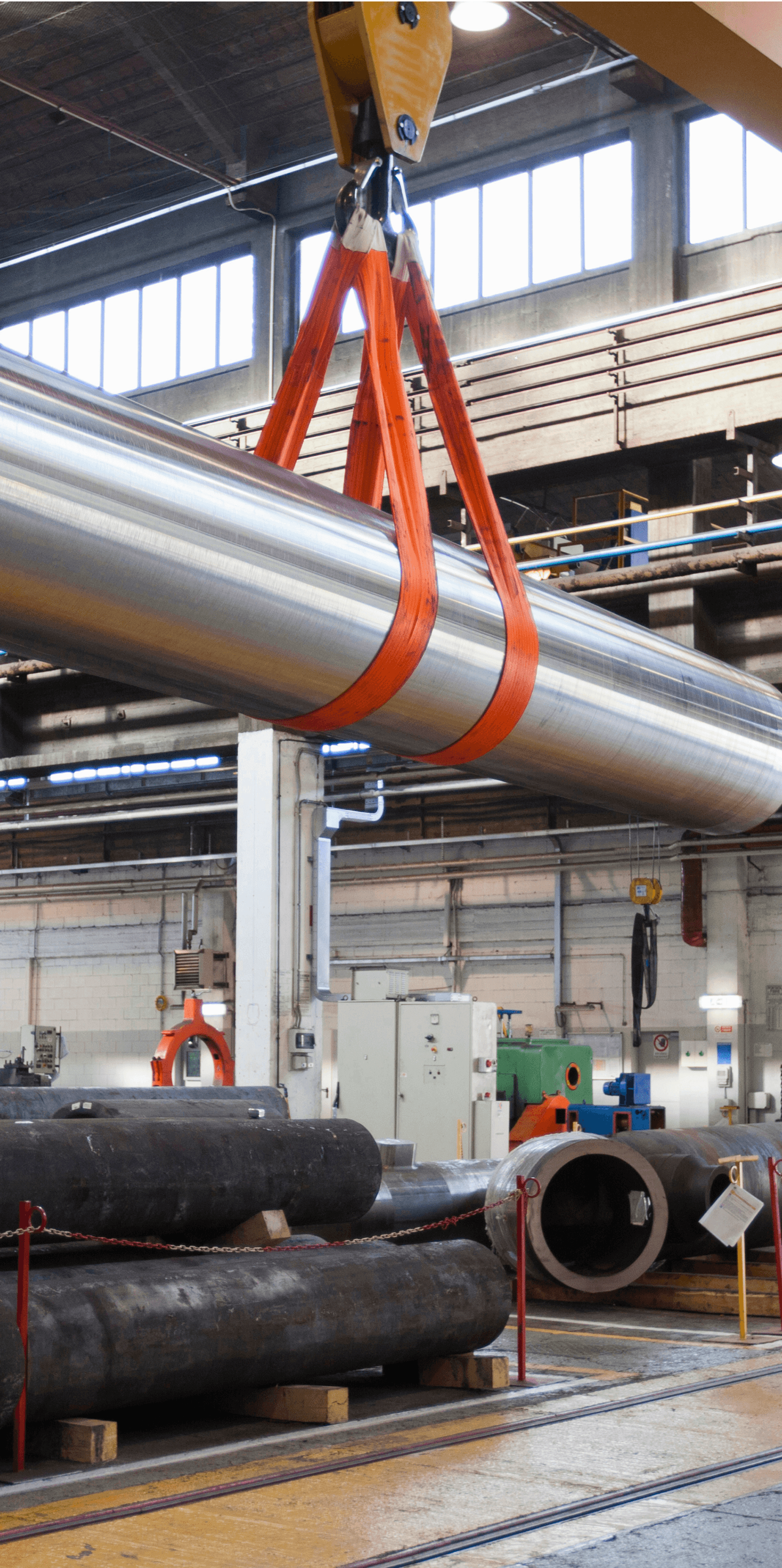 A large pipe suspended in the air.
